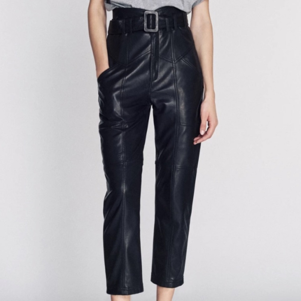 Marissa Webb Wayne Belted High Waisted Leather Pants Black